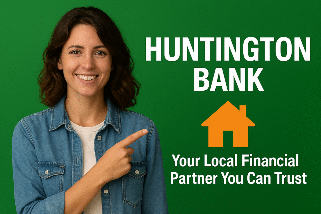 "Happy customer using Huntington Bank mobile app"